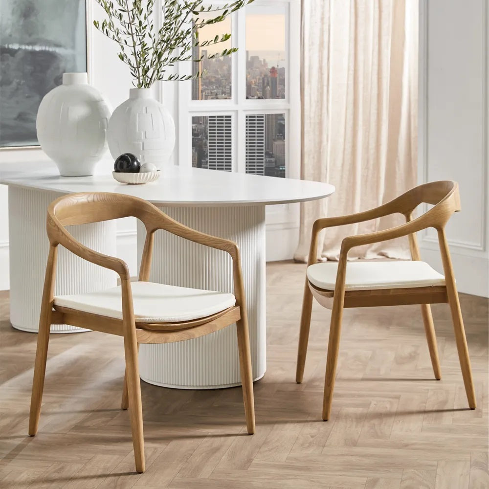 Astrid Ashwood Dining Chair Set - Natural with White Linen