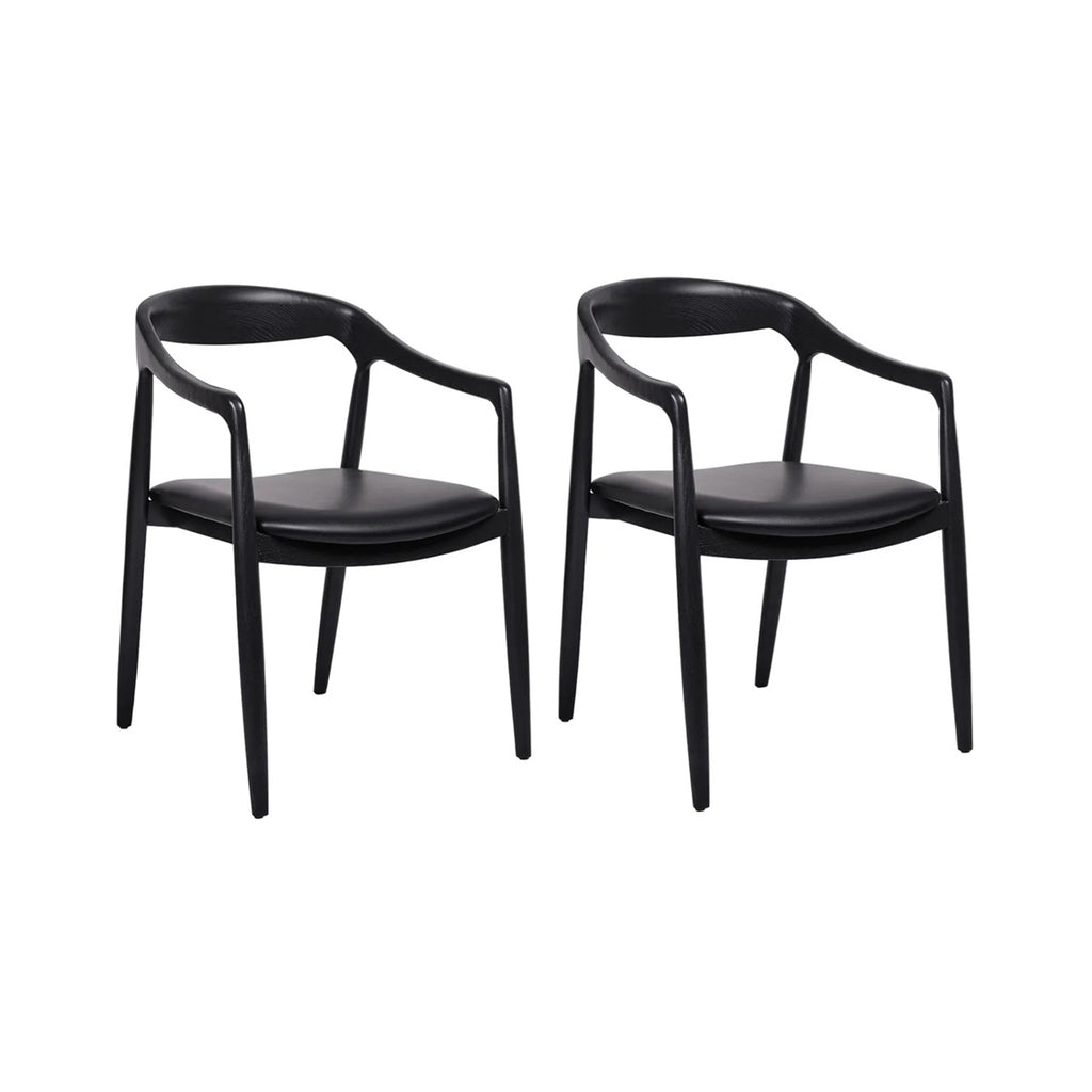 Astrid Ashwood Dining Chair Set of 2 - Black Leather