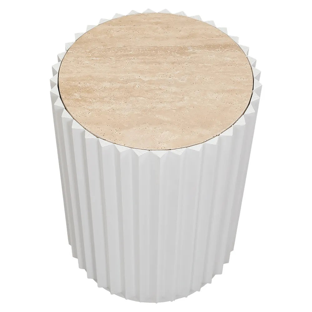 Carter Travertine Side Table - White