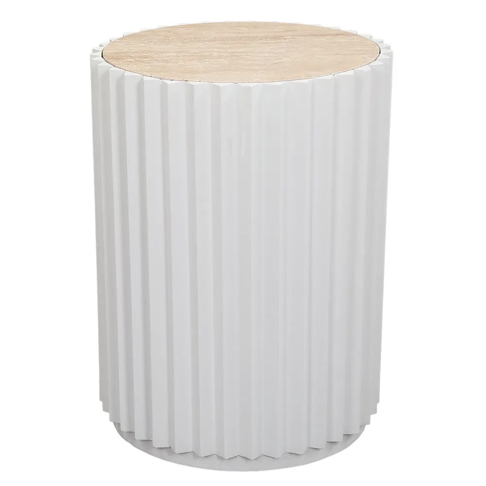 Carter Travertine Side Table - White