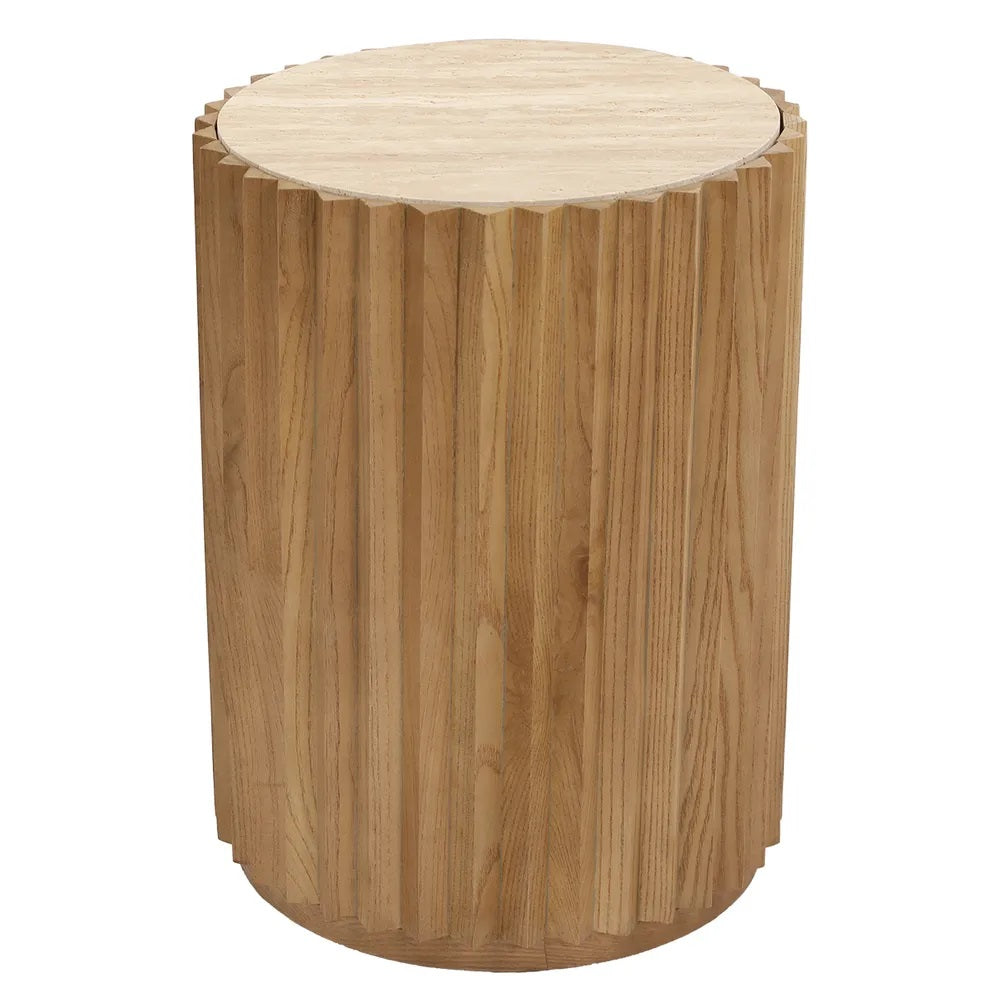 Carter Travertine Side Table - Walnut