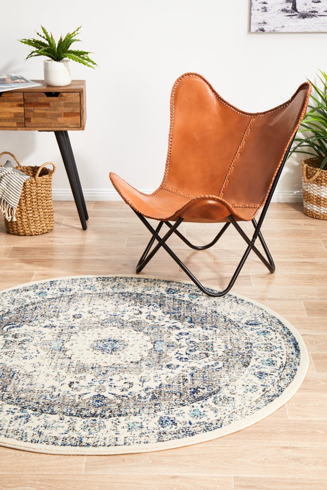 Evoke Round White & Blue Rug