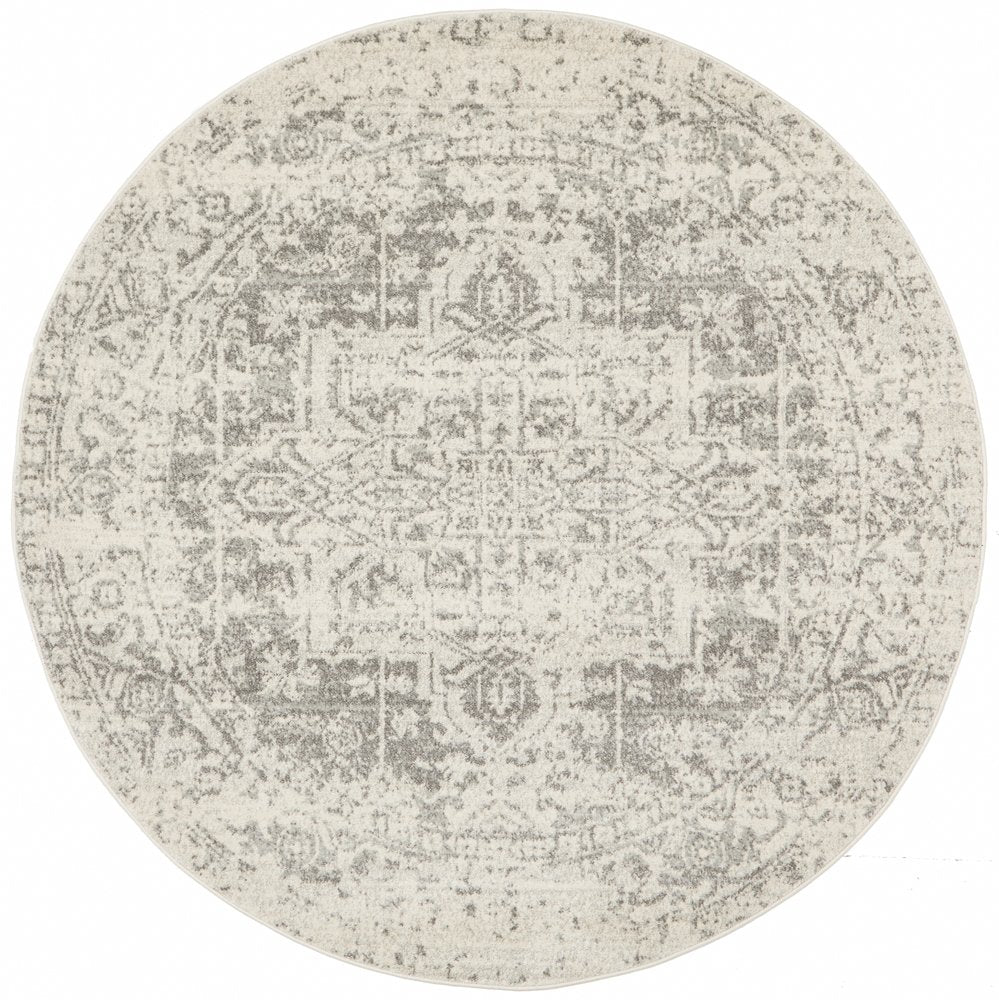 Evoke Round White Silver Rug