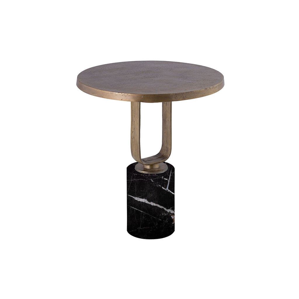 Lille Round Nickel and Black Marble Side Table