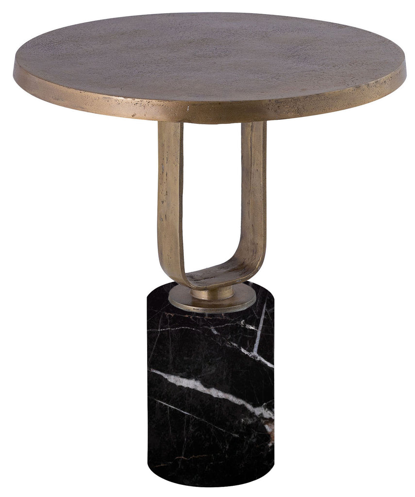 Lille Round Nickel and Black Marble Side Table