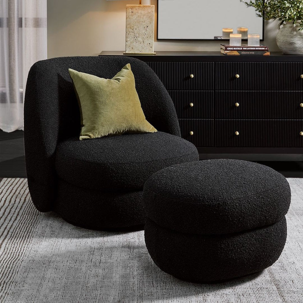 Abbey Black Boucle Footstool