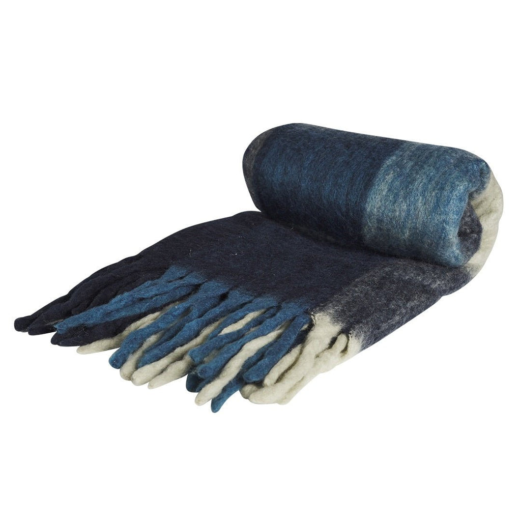 Collson Wool Blend Throw Navy | Woollen Throw