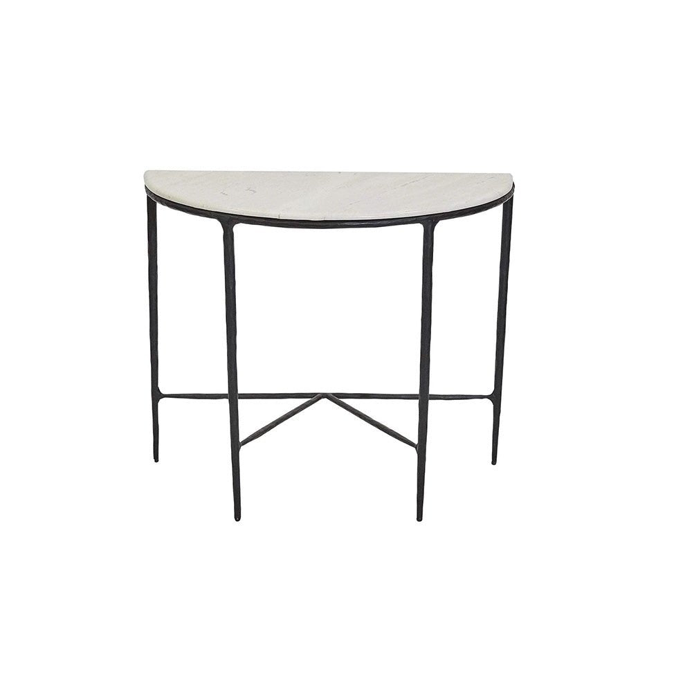 Heston Marble Top Demilune Console Table - Black | Round Marble Console Table