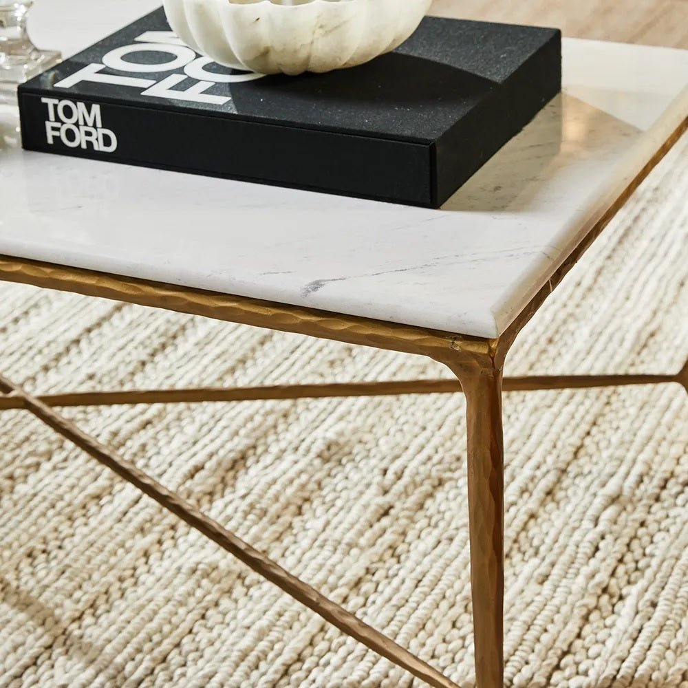 Heston Rectangular Marble Coffee Table - Brass