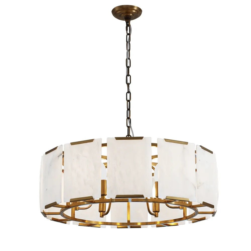 New York Alabaster Pendant - Round Antique Brass