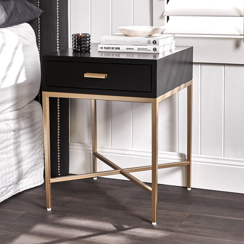 Noosa Black Bedside Table - Gold