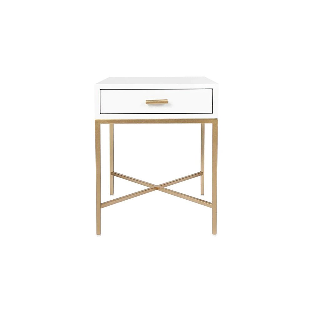 Noosa Small Luxury Bedside Table - White and Gold