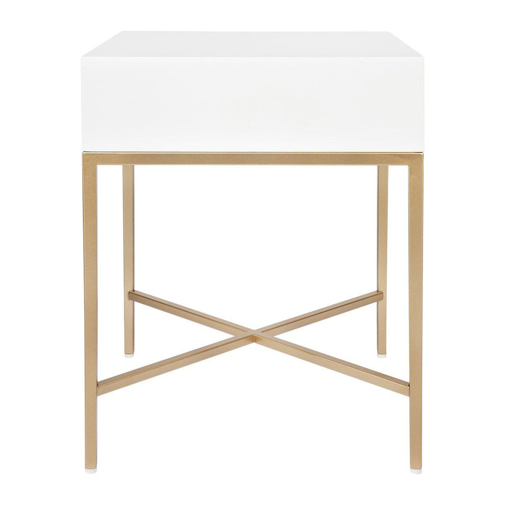 Noosa Small Luxury Bedside Table - White and Gold