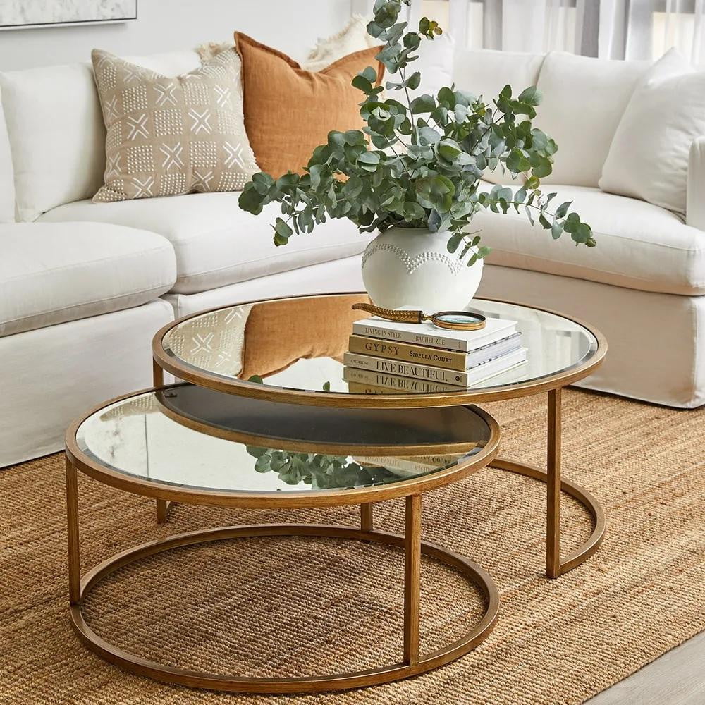 Serene Nesting Coffee Tables - Antique Gold | Glass Coffee Table