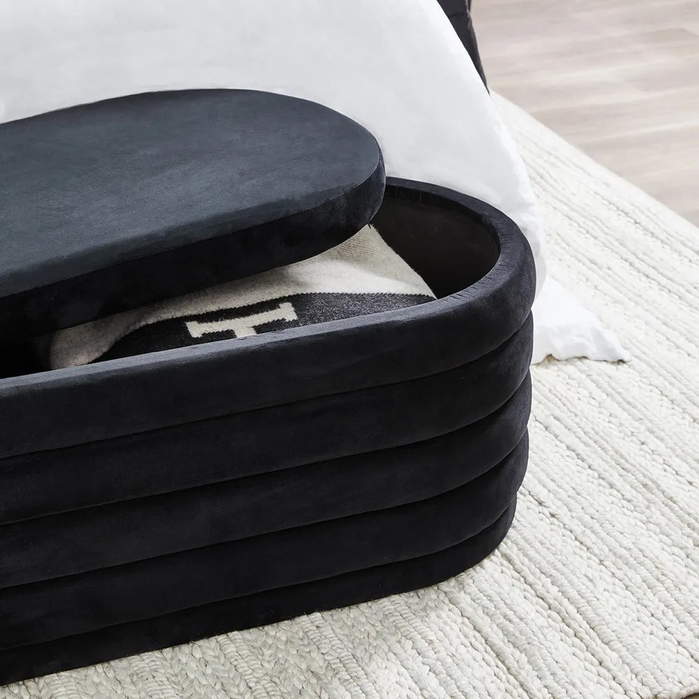 Demi Black Velvet Ottoman